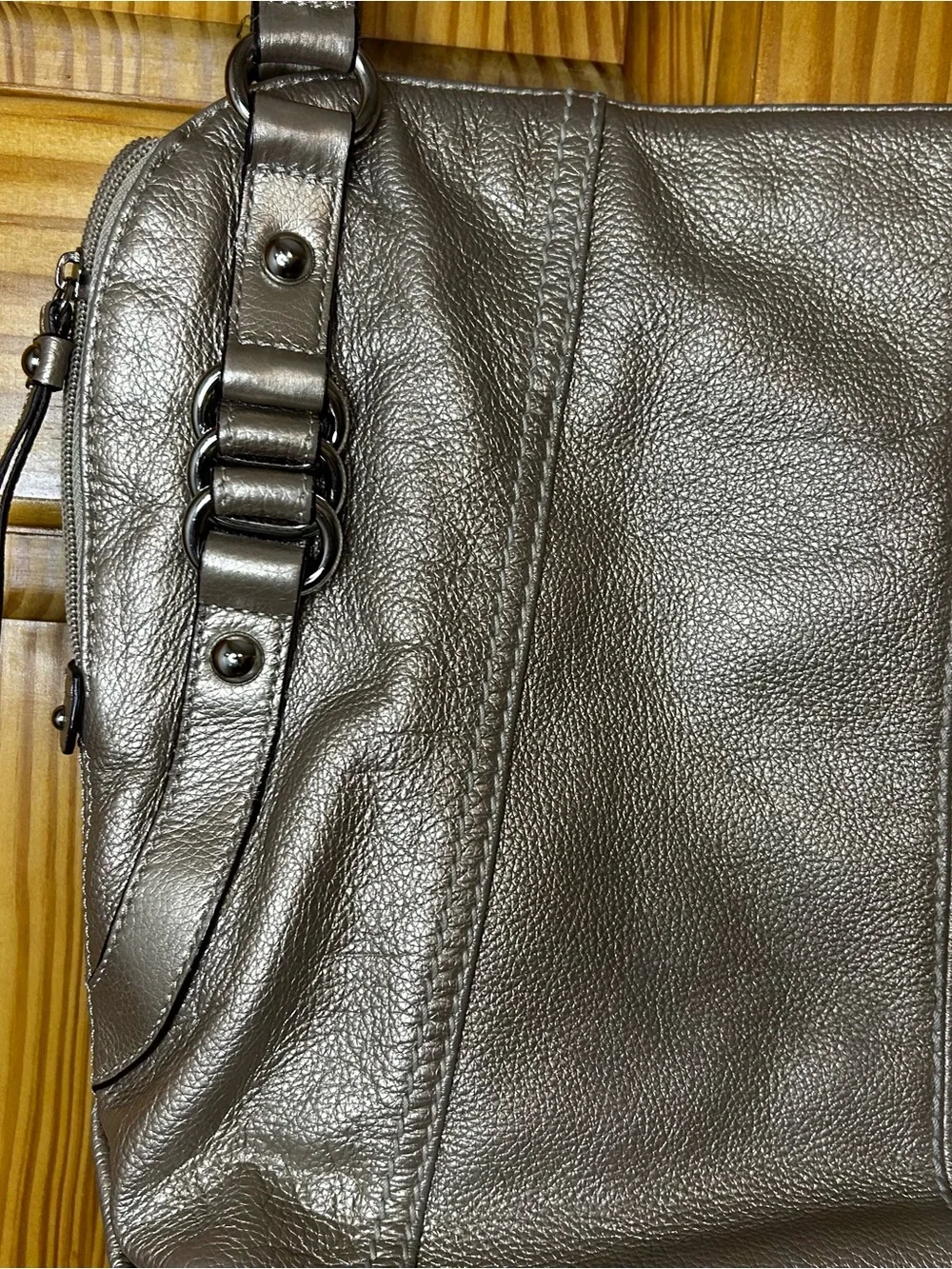 Tignanello Metallic Silver Leather Shoulder Bag